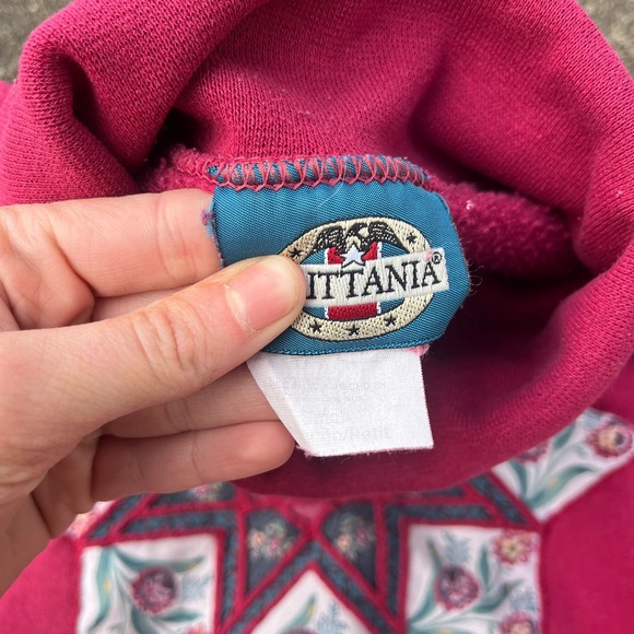 Vintage Women’s Pink Patchwork Mockneck Sweatshirt Small - Picture 2 of 4